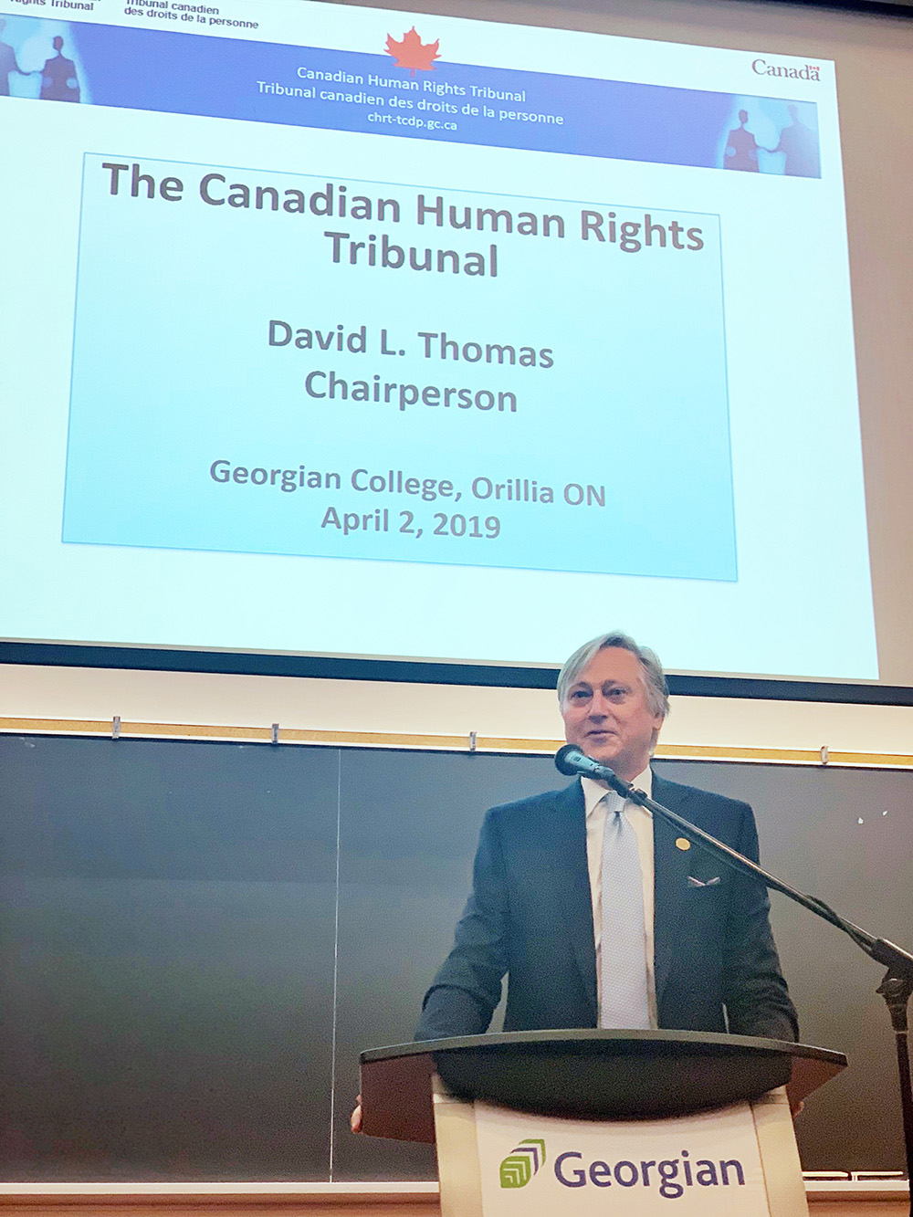 David Thomas - Chair - Canadian Human Rights Tribunal - speaking in Orillia